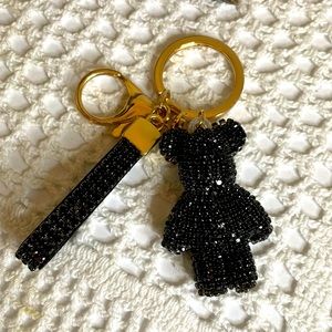 Key Chain TeddyBear Black Crystals w/wrist strap